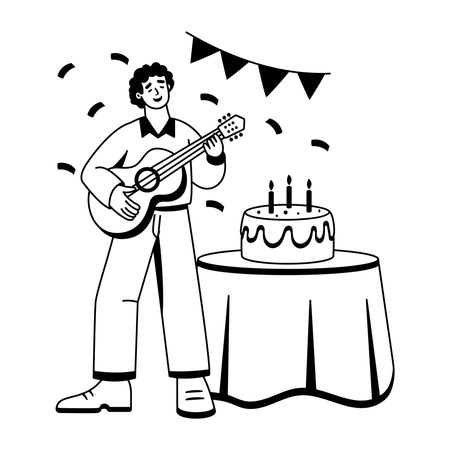 Person singing birthday song and playing guitar  Illustration