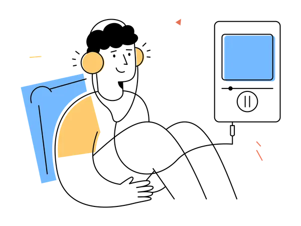 Person sits comfortably with headphones  Illustration