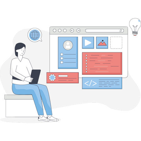 Person sitting on a couch using a laptop and a tablet focused on their devices in a cozy living room setting  Illustration