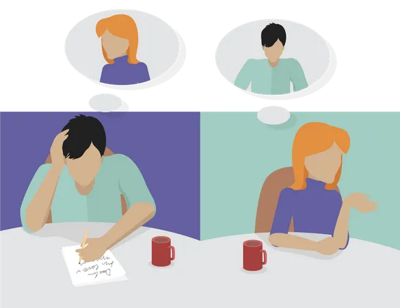 Man Sitting On Chair And Dreaming About Women Person Thinks About His Love Girl Thinks About Boy Endless Work Seven Days A Week Working Moments Part Of Series Of Work At The Office Vector Illustration