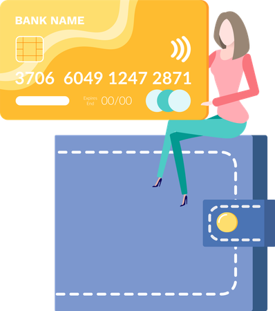 Person sitting on wallet with financial assets  Illustration