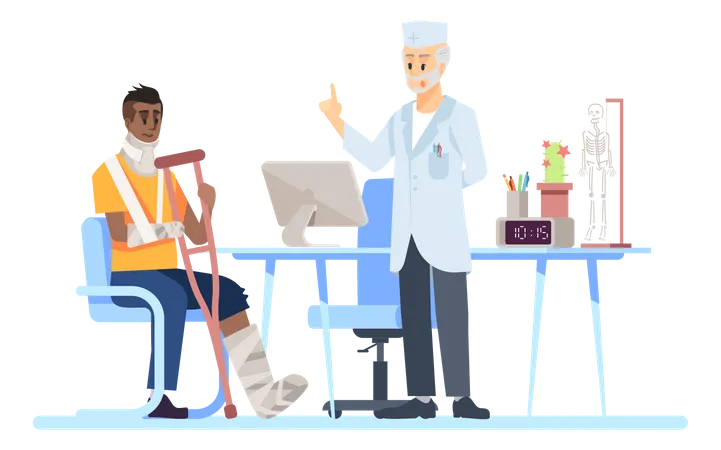 Person Suffering From Fracture Visiting Orthopedist Doctor  Illustration