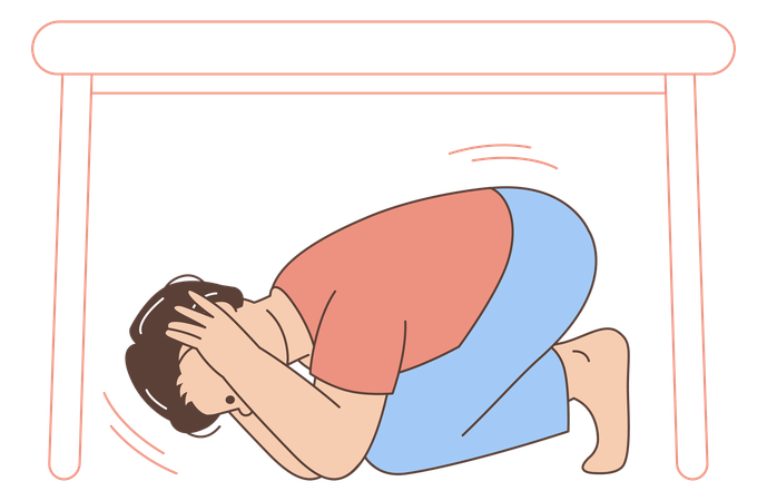 Person taking cover under table during earthquake  Illustration