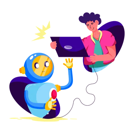 Person talking with robot assistant  Illustration