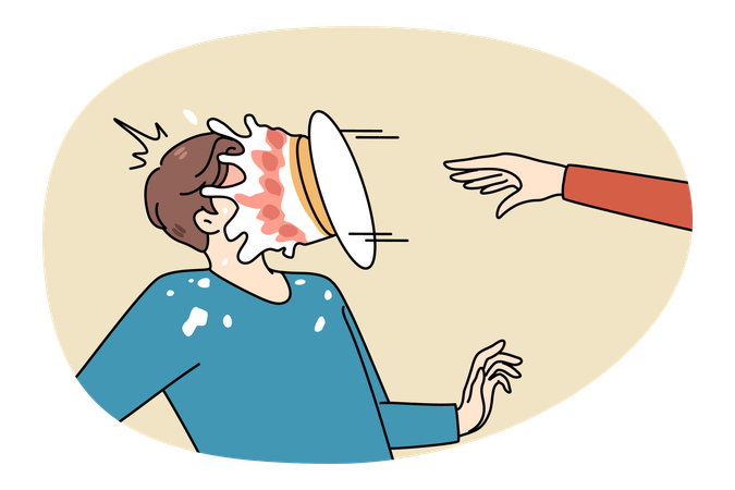 Person throw pie in man face  Illustration