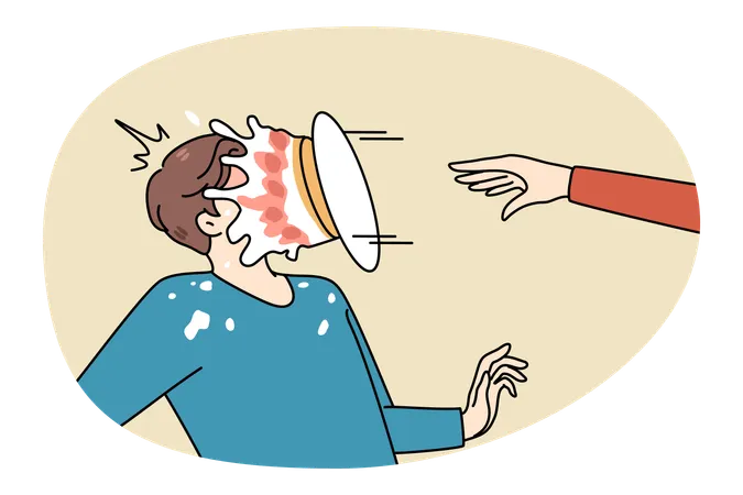 Person throw pie in man face  Illustration