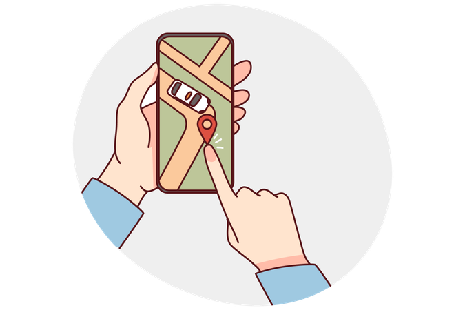 Person track taxi on cellphone app  Illustration