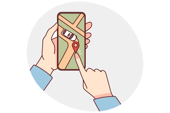 Person track taxi on cellphone app  Illustration