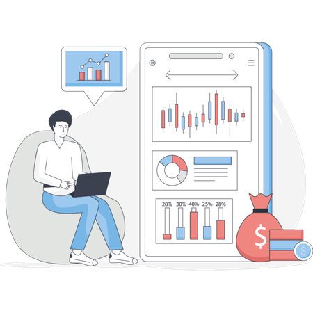 Person trading on stock market application  Illustration
