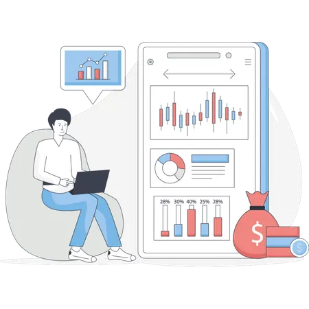 Person trading on stock market application  Illustration