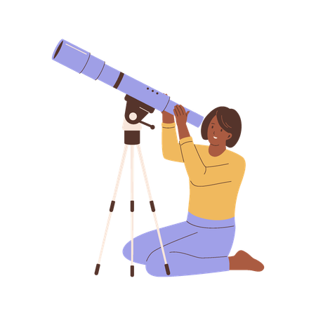 Person Using Telescope for Stargazing  Illustration