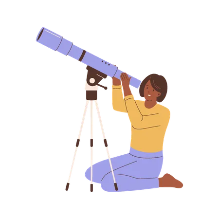 Person Using Telescope for Stargazing  Illustration