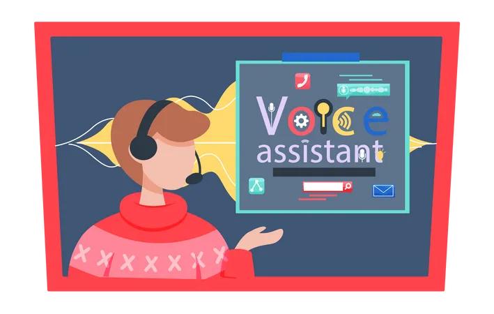 Voice Assistant Software Agent Perform Tasks For User Speaker Recognition Vote Controlled Smart Speaker Man Voice Activated Digital Assistants Identification Virtual Assistant Sound Robot Illustration