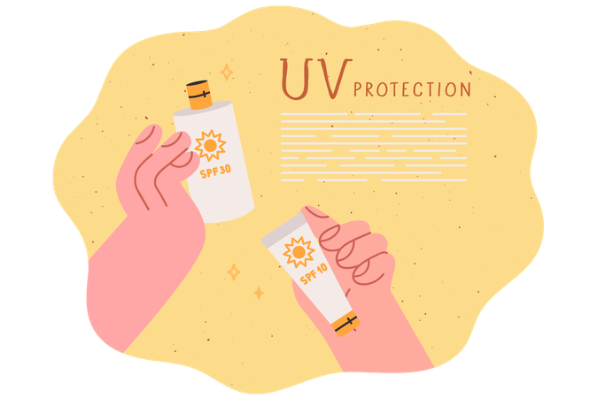 Person wählt Produkt zum Schutz vor UV-Strahlung  Illustration