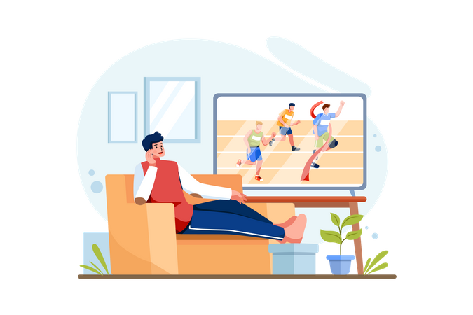 Person watching sports on television  Illustration