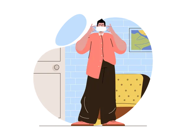 Person wearing mask at home  Illustration