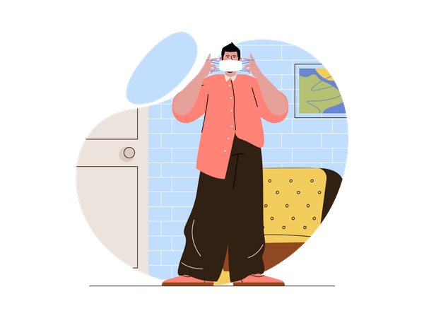 Person wearing mask at home  Illustration