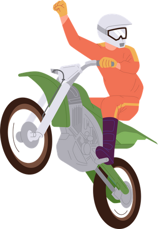 Person wearing motorcycle racing suit enjoying freeriding motocross jumping in air  イラスト