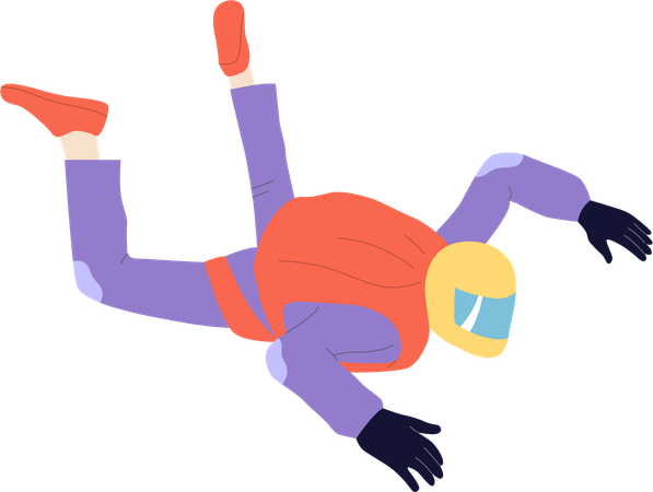Person wearing protective suit and helmet during skydiving jump free flight  Illustration