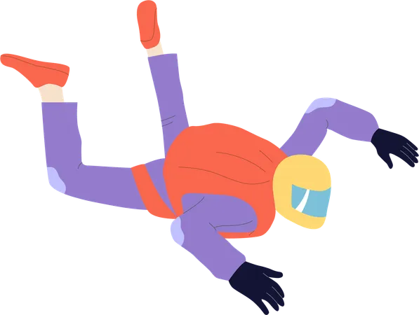 Person wearing protective suit and helmet during skydiving jump free flight  Illustration