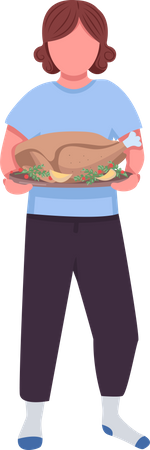 Person with cooked turkey Illustration