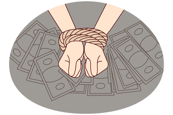 Person with hands tied and money  Illustration