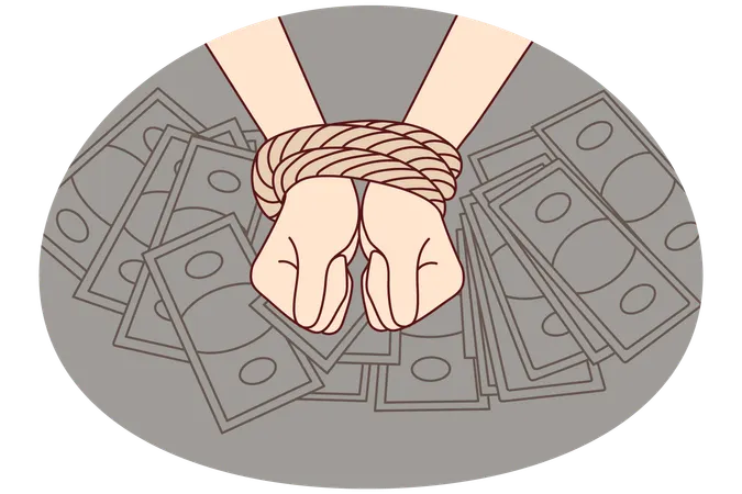 Person with hands tied and money  Illustration