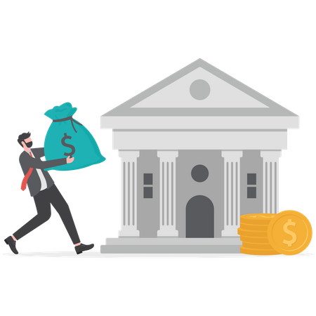 Person with Money Walking to the Bank  Illustration