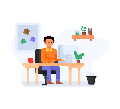 Person working at home office Illustration