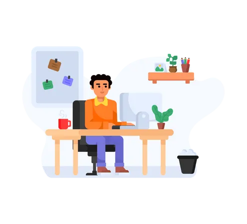 Person working at home office  Illustration