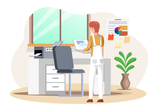 Person working with printer in office Illustration
