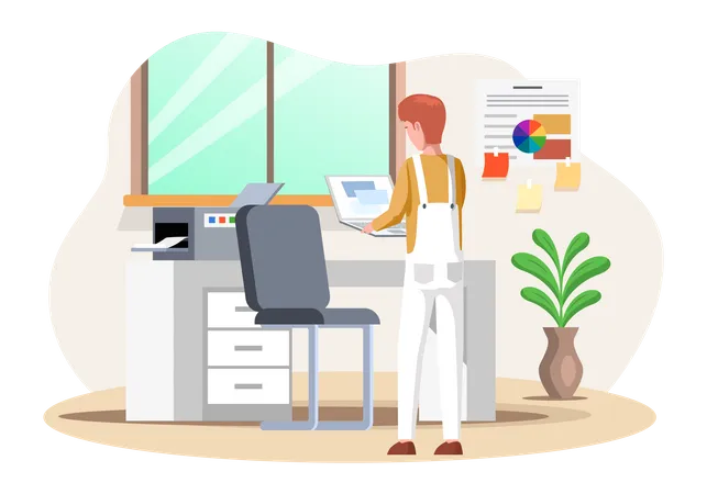 Person working with printer in office Illustration