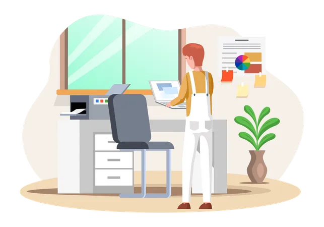 Person working with printer in office  Illustration