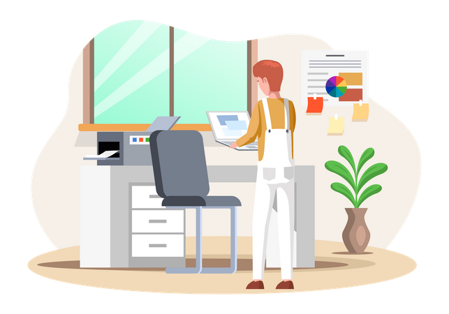 Person working with printer in office  Illustration