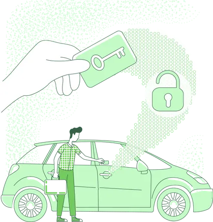 Persona abriendo coche con llave electrónica  Ilustración