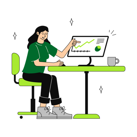 Persona analizando datos en una computadora  Ilustración