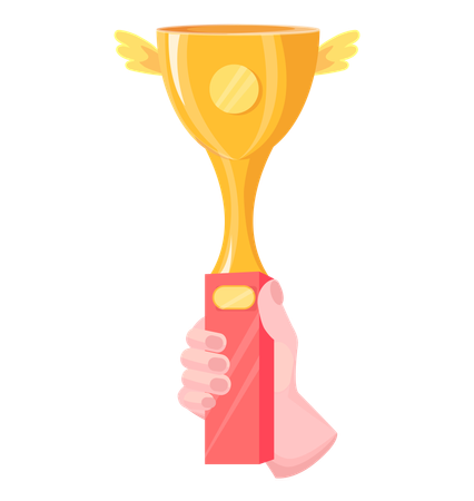 Persona campeona con el trofeo ganador en la mano  Ilustración