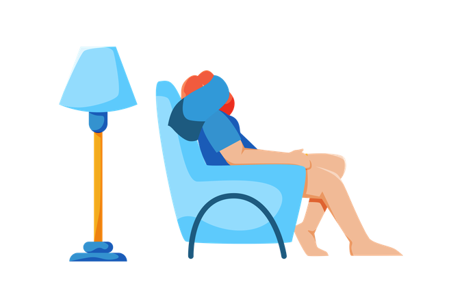 Persona cansada durmiendo en el sofá de casa  Ilustración