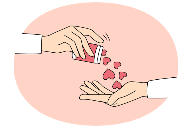 Persona da pastillas para el corazón y comparte amor.  Ilustración