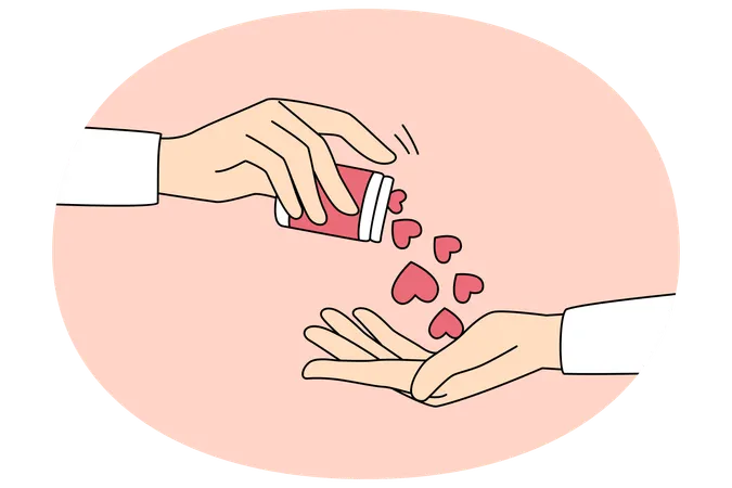Persona da pastillas para el corazón y comparte amor.  Ilustración