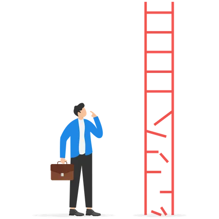 Persona de negocios mira la escalera rota  Ilustración
