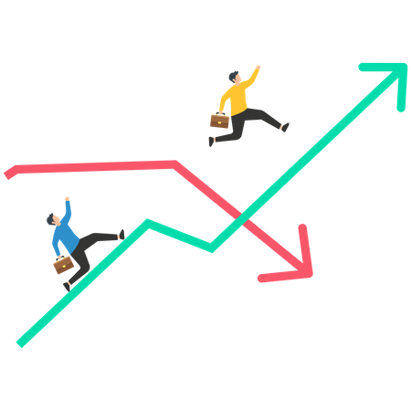 Persona de negocios saltando pasar el gráfico de flecha  Ilustración