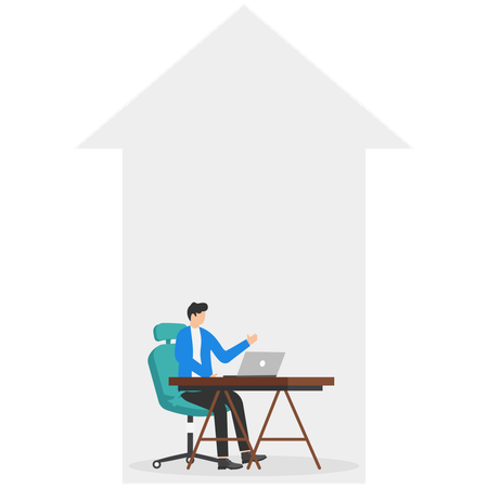 Persona de negocios trabajando en el símbolo de flecha  Ilustración