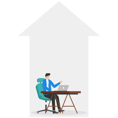 Persona de negocios trabajando en el símbolo de flecha  Ilustración