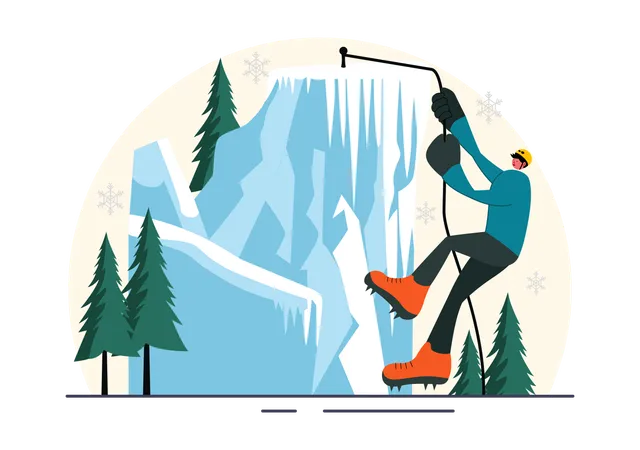 Persona haciendo escalada en hielo  Ilustración