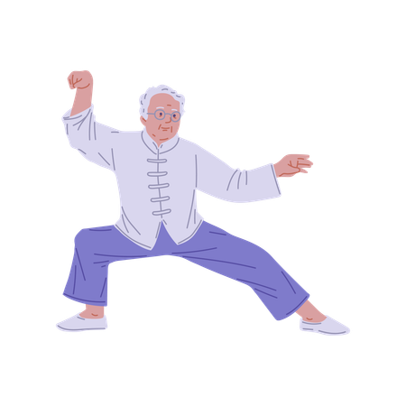 Persona mayor activa en postura de Tai Chi  Ilustración