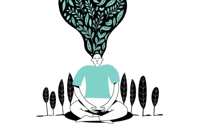 Persona meditando para la paz interior.  Ilustración