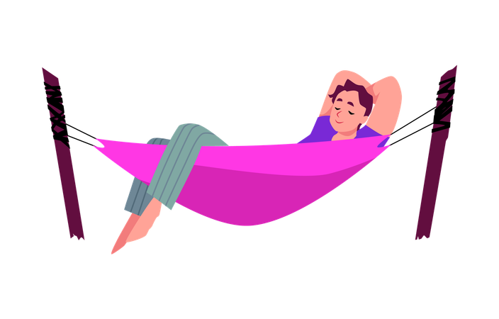 Persona descansando en una hamaca rosa  Ilustración