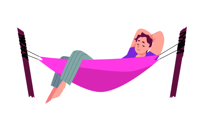 Persona descansando en una hamaca rosa  Ilustración
