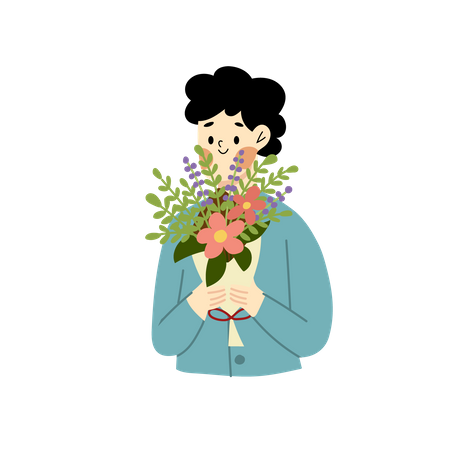 Persona sosteniendo un cubo de flores  Ilustración